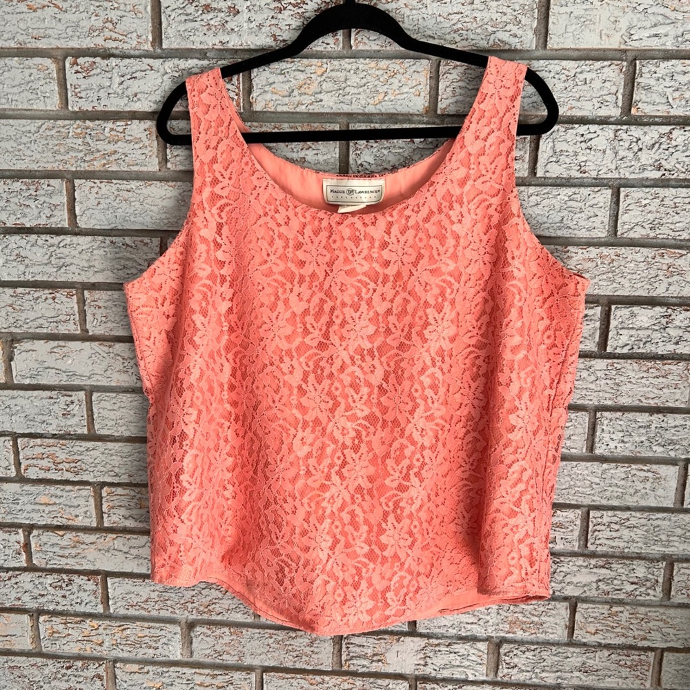Maggie Lawrence Coral Pink Floral Lace Tank Top Blouse Plus Size 18/20